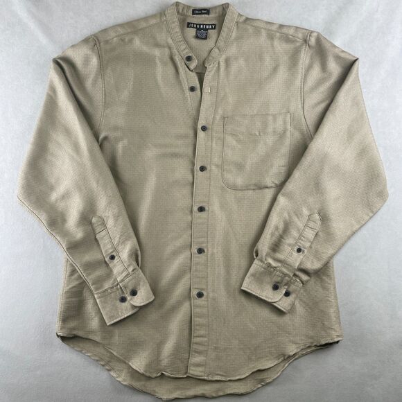 john henry Other - VTG John Henry Shirt Mens M Khaki Ultra Feel Band Collar Long Sleeve Textured